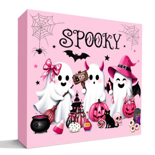 Halloween Ghost Sign Decor - Wooden Desk Shelf Plaque for Home & Office