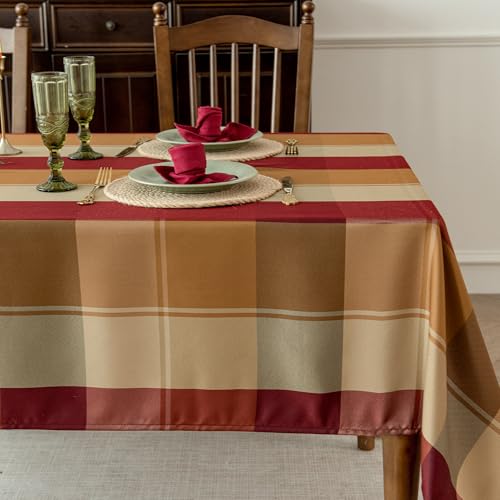 Polyester Plaid Tablecloth 60x102 Inches Spillproof Indoor Outdoor