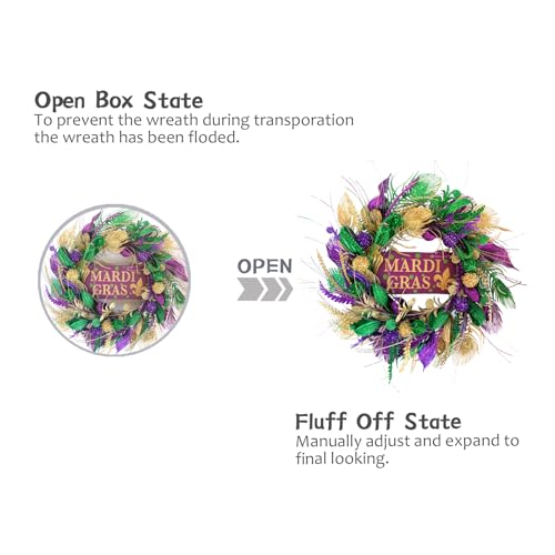 20-Inch Mardi Gras Glitter Wreath with Sign - Purple & Green Indoor Outdoor Decor, Variation: Green
