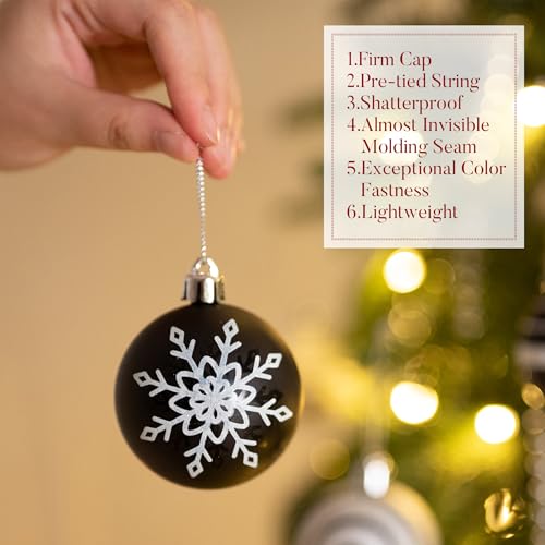 Medium 2-Inch Black and White Shatterproof Christmas Ornaments Set - Modern Holiday Decor