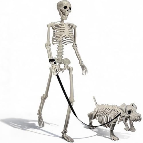 3 FT Human & Dog Skeleton Halloween Decorations Outdoor Indoor Set - Spooky Scene Props