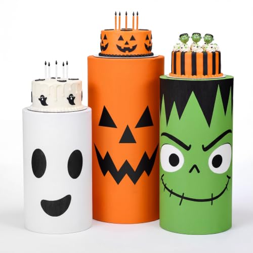 Halloween Cylinder Cover Wraps Set - White, Orange & Green - 3 Sizes - Halloween Party Decor