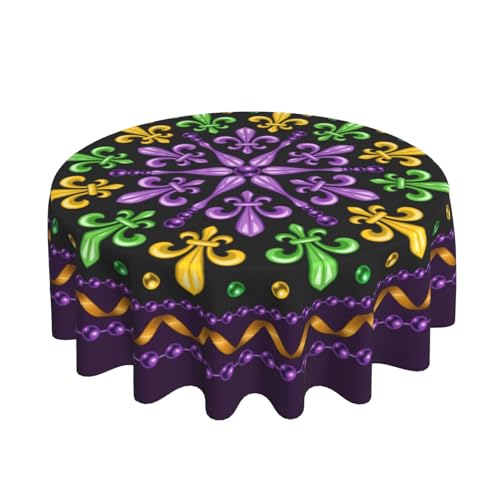 Mardi Gras Carnival Festival Round Tablecloth 60 Inch - Washable Reusable Decor