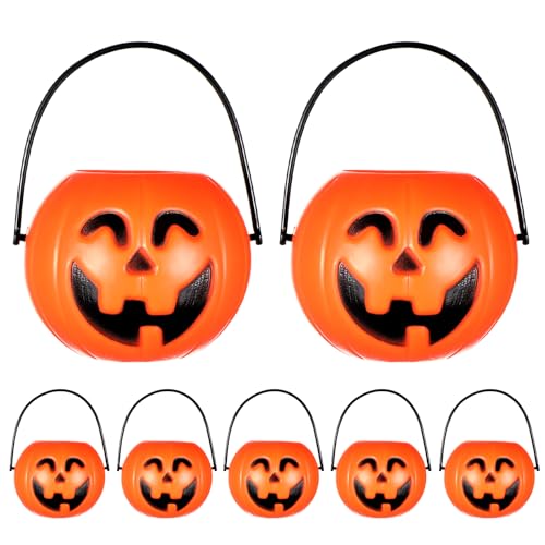 Mini Halloween Pumpkin Buckets - 20 Pack, Plastic Candy Baskets for Trick-or-Treating