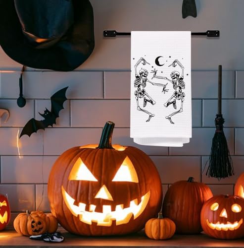 Funny Skeleton Kitchen & Bath Towels - White Halloween Decorative Hand Towels 16x24 Inches