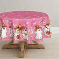 Pink Bat Ghost Pumpkin Halloween Round Tablecloth 90 x 90 Inch - Horaldaily