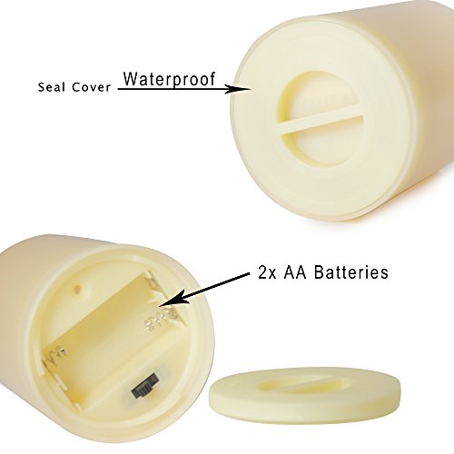 Dark Ivory Waved Top 4 Pack Waterproof Battery Operated LED Flameless Pillar Candles 3x3 Inches