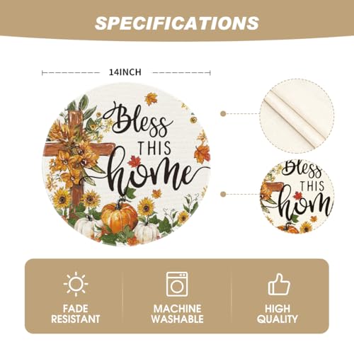 Artoid Mode Beige Cross Pumpkins Fall Round Placemat Set of 4 - 14 Inch