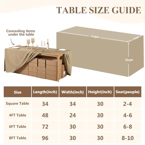 Khaki Fitted Waterproof Table Cover 8ft Rectangular 96x30 Inch for Wedding & Events - Spill-Proof, Oil-Proof Polyester