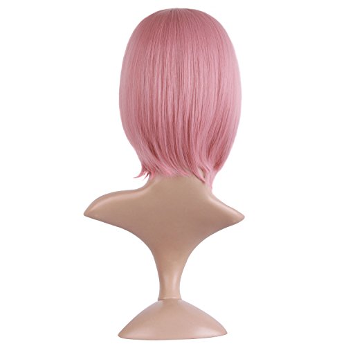12 Inch Lady Short Straight Flat Bangs Bob Wig - Rouge Pink