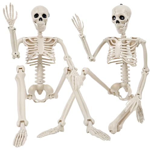 3Ft Halloween Skeleton Decorations Outdoor - Life Size Posable Skeletons Bone White 2 Pack