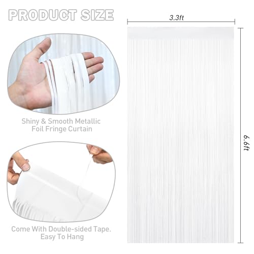 White Tinsel Foil Fringe Curtains - 2 Pack Photo Backdrop Party Decor Variation of White