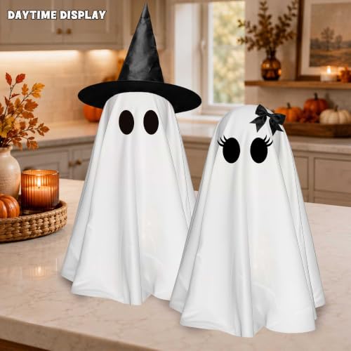 24 Inch Halloween Ghost Decorations - Light Up Ghosts with Witch Hats - DIY Spooky Yard Decor - 2 Pack