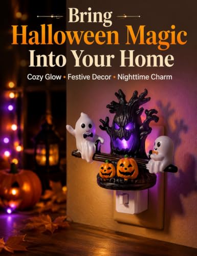 Ghost Tree Night Light - Halloween Spooky Tree & Ghost Plug-In Nightlight - Purple LED Decor