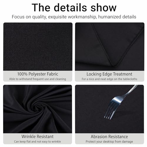Black 70 Inch Round Tablecloth - Stain & Wrinkle Resistant Polyester for Wedding & Events - Variation: Black / 70"