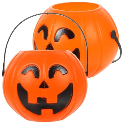 Halloween Pumpkin Candy Buckets Set of 2 - 6.69-Inch Plastic Trick-or-Treat Pails