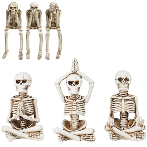 Halloween Skeleton Figurines Set - No Evil Yoga Skeleton Decor - Spooky Home Decor