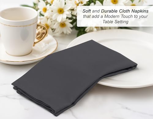 Dark Grey Cloth Napkins Set of 4 - 18x18 Inches Cotton-Polyblend, Reusable