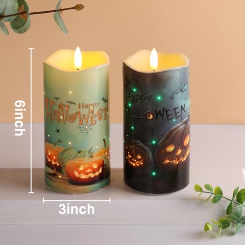 Halloween Pumpkin Fiber Optic Flameless Candles with Remote Control - Set of 2