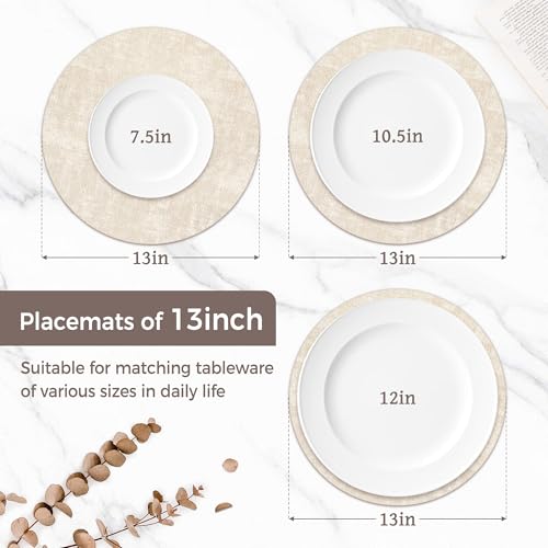 Beige 13-Inch Reversible Vinyl Placemats Set of 4 - Wipeable Table Mats