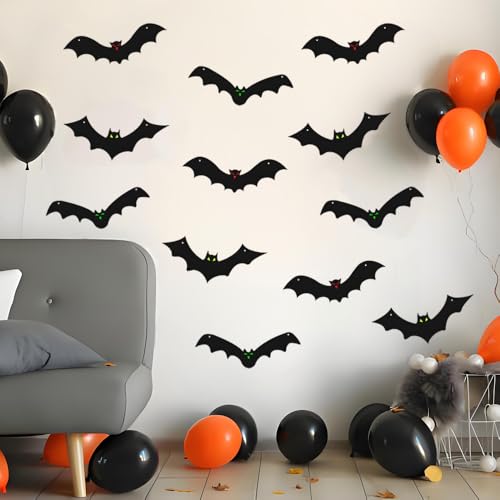 Halloween Hanging Bat Decorations with Glowing Eyes - 12PCS Outdoor Indoor Decor