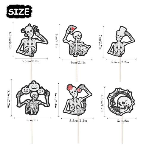 Black Skull Cupcake Toppers - 18 Pieces Gothic Skeleton Picks for Halloween & Wedding Decor - Variation: Black Skull
