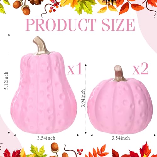 Pink Fall Pumpkin Decor Set - 3 Resin Halloween Autumn Figurines
