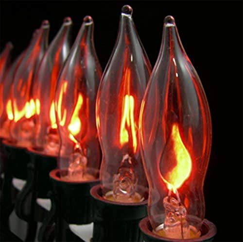 C18 Flicker Flame String Lights - 10Ft Outdoor Christmas & Halloween Lights, Green Wire, End-to-End Connectable