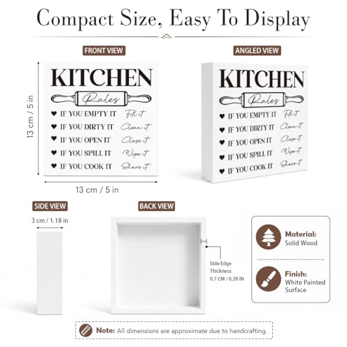 Kitchen Rules Sign - Rustic Wooden Plaque for Kitchen Decor - 5x5 Inches - Housewarming Gift - Kitchen Sign 5