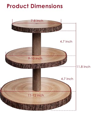 Wood Cupcake Stand 3 Tier Rustic Cake Display Holder - Roud-3 Tier