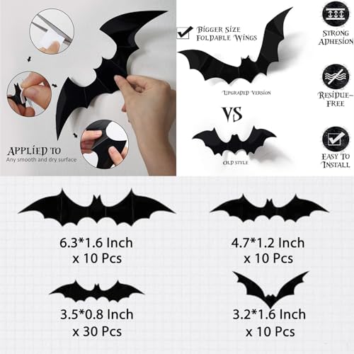 Halloween 3D Bat Wall & Window Stickers Set with Banners - Reusable Party Decorations