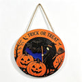 Halloween Front Door Decor Sign - Black Witch Pumpkin Bat Wood Hanging Plaque