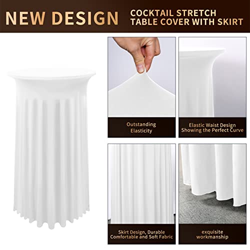 Pure White 2 Pack Spandex Round Tablecloth with Skirt - 32x43 Inch