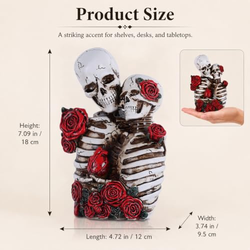 Skeleton Couple Figurines Halloween Day of the Dead Decor Gothic Valentine Statue - White & Red