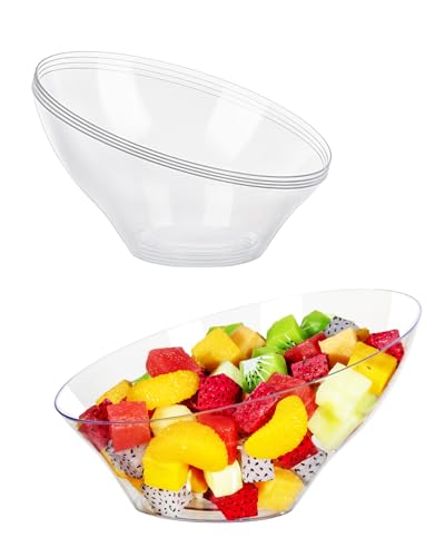 Clear Plastic Angled Serving Bowls - 20oz, 12 Pack for Party & Daily Use