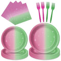 Witch Party Tableware Set - Pink & Green Plates Napkins Forks for 24 Guests - Halloween & Birthday Decorations