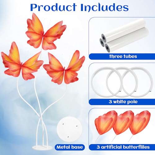 Artificial Butterfly Flower Decorations Set with Stand - Orange, 3 Pack, 5.6 Ft Tall for Weddings & Events