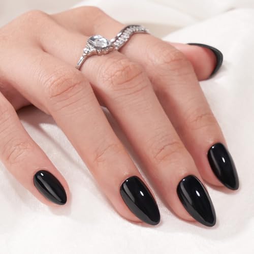 Press On Nails Short Almond Black Fake Nails Kit - Black Velvet Variation