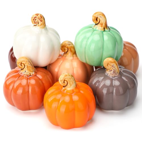 Mini Ceramic Pumpkin Decor Set - Fall Tabletop Accents, 2 Inch