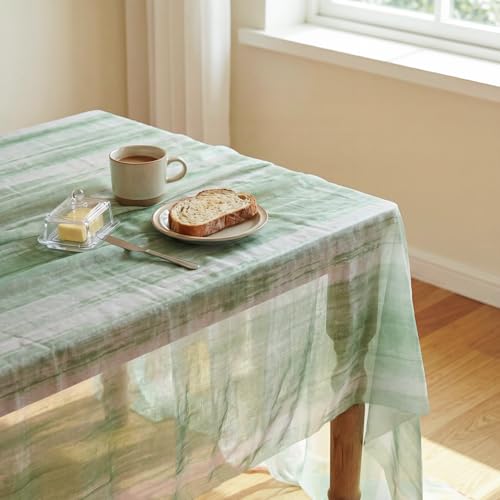 Fabric Tablecloth 52x70 Inch Rectangular Gradient Stripe Green - Durable & Easy Care