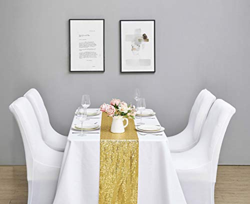 Gold Sequin Table Runner Set - 12x72 Inch, 6PCS, Wedding & Party Decor
