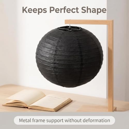 Black Paper Lanterns - 16-Inch Decorative Ball Lanterns for Weddings & Parties - 5 Pack