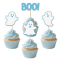 Blue Halloween Ghost Cupcake Toppers - 24 Pcs Party Decor, No Assembly