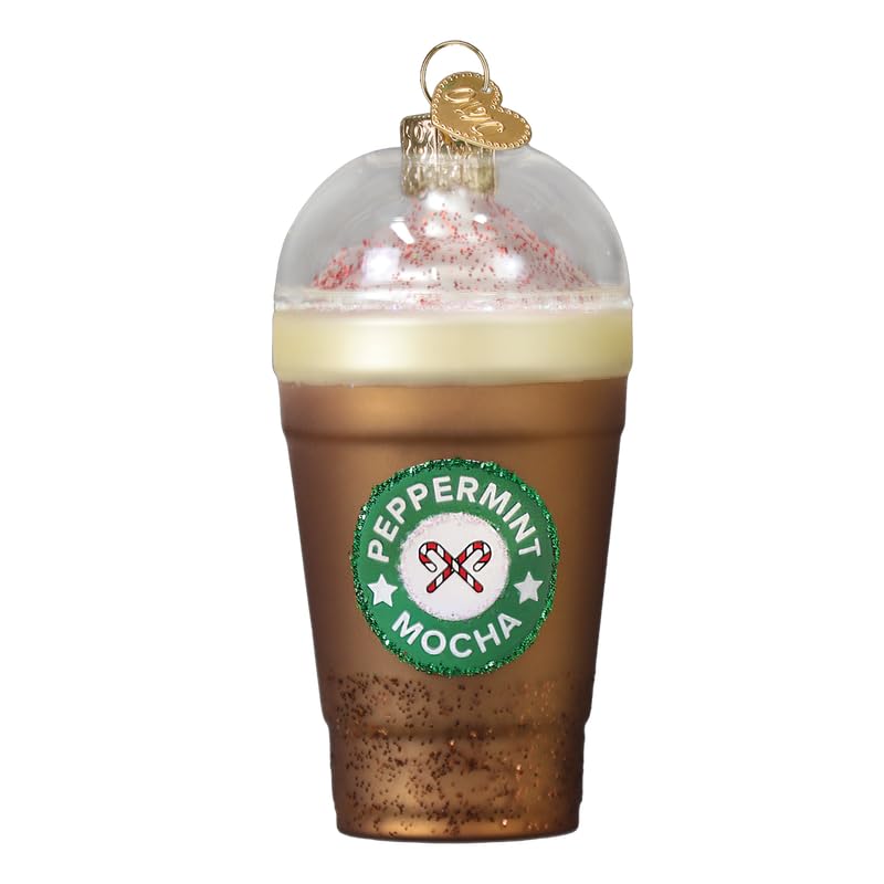 Handcrafted Glass Christmas Ornament - Peppermint Mocha Coffee Holiday Decoration