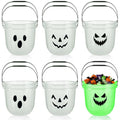 Glow In The Dark Halloween Candy Buckets - 12 Pack with Ghost, Pumpkin & Devil Designs