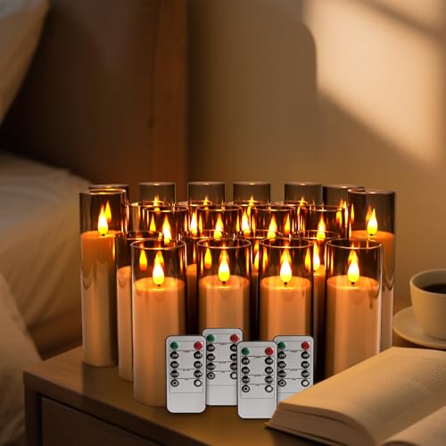 Gray LED Flameless Pillar Candles with Remote Control - 24 Pack