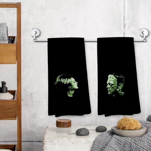 Gothic Couple Kitchen Towels - Frankenstein & Bride Spooky Dish Hand Towels 16x24