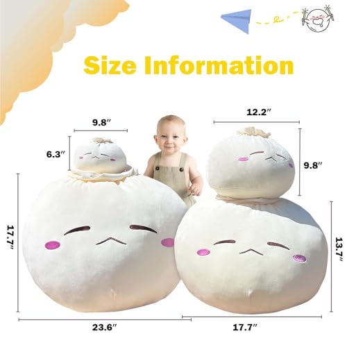 Large Frown Dumpling Plush Pillow - Cute Food Stuffed Animal for Kids & Adults