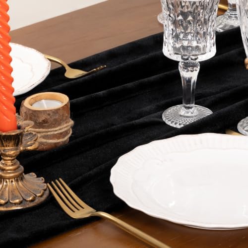 Black Velvet Table Runner Cloth 20x120 Inches Fall Wedding Party Decor - Luxurious