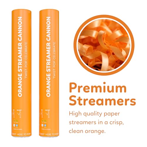 Orange Biodegradable Streamer Poppers & Cannons 2-Pack - No-Mess Outdoor Fun